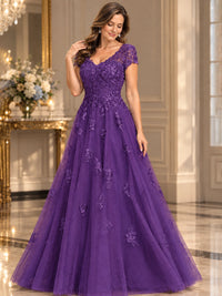 Lace Appliques A-line Mother of The Bride Dresses with Short Sleeves
