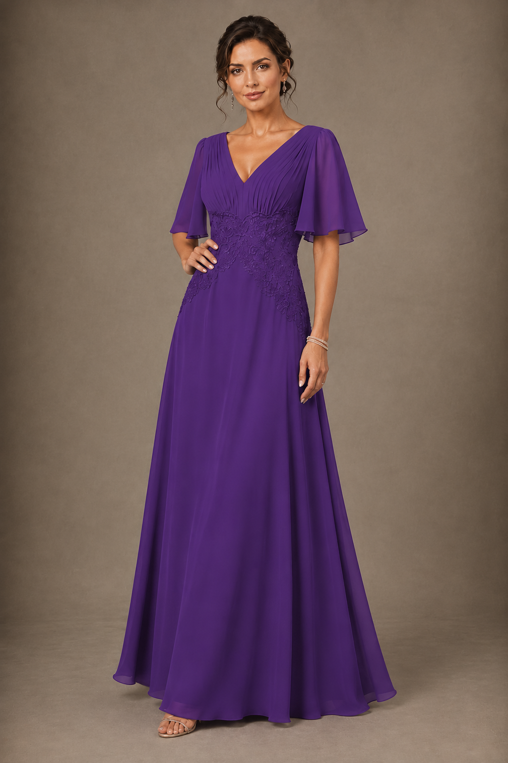 A-Line Chiffon Mother of the Bride Dress with Applique