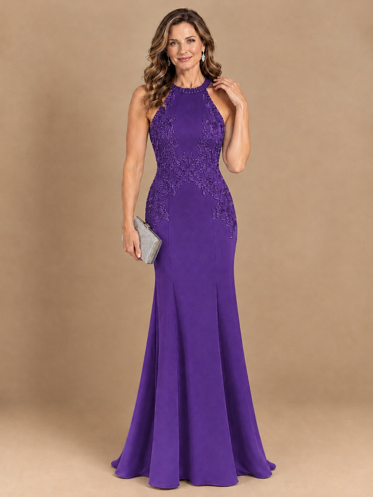 Halter Neckline Lace Appliques Mother of The Bride Dresses