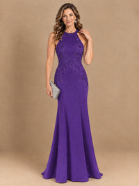 Halter Neckline Lace Appliques Mother of The Bride Dresses
