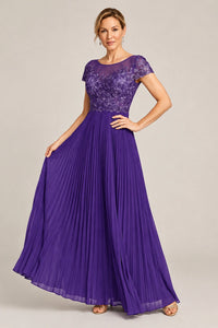 Embroidered Lace Pleated Mother of the Bride Dress