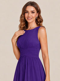 A-line Sleeveless Rucehd Chiffon Bridesmaid Dress with High Slit