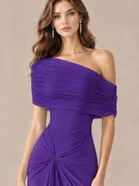 Elegant Draped Off Shoulder Ruched Mermaid Chiffon Formal Evening Gown