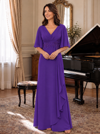 V-Neck Chiffon Lace Mother of the Bride Dresses