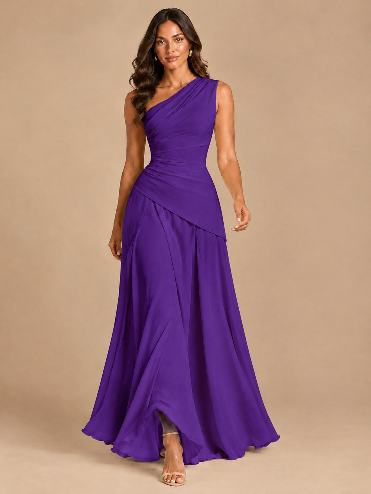One Shoulder Prom Dress A-line Ruched Women Wedding Formal Gowns