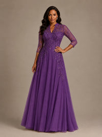Embellished Appliques Mother of the Bride Dress with 3/4 Sleeves
