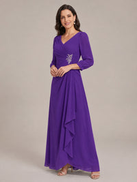 V-Neck Pleated Chiffon Mother of the Bride Dress with Flutter Sleeves