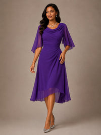 Cowl Neck Ruched Chiffon Mother of the Bride Dresses with Flutter Sleeves