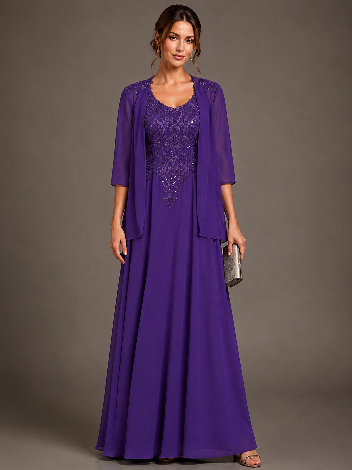 A-line 2 Pieces Chiffon Appliques Mother of The Bride Dresses with Jackets