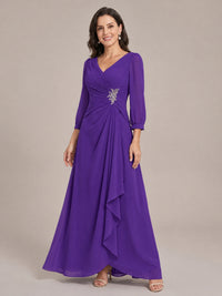 V-Neck Pleated Chiffon Mother of the Bride Dress with Flutter Sleeves