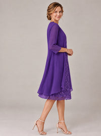 Tea Length Sequin Lace Mother of The Bride Dress with Chiffon Jacket