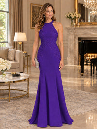 Halter Neckline Lace Appliques Mother of The Bride Dresses