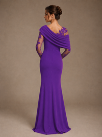 Dusty Rose Illusion Long Sleeve Chiffon Applique Mother of The Bride Dress