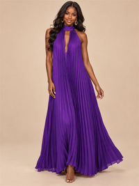 Rust Orange Pleated Halter Neck Maxi Dress