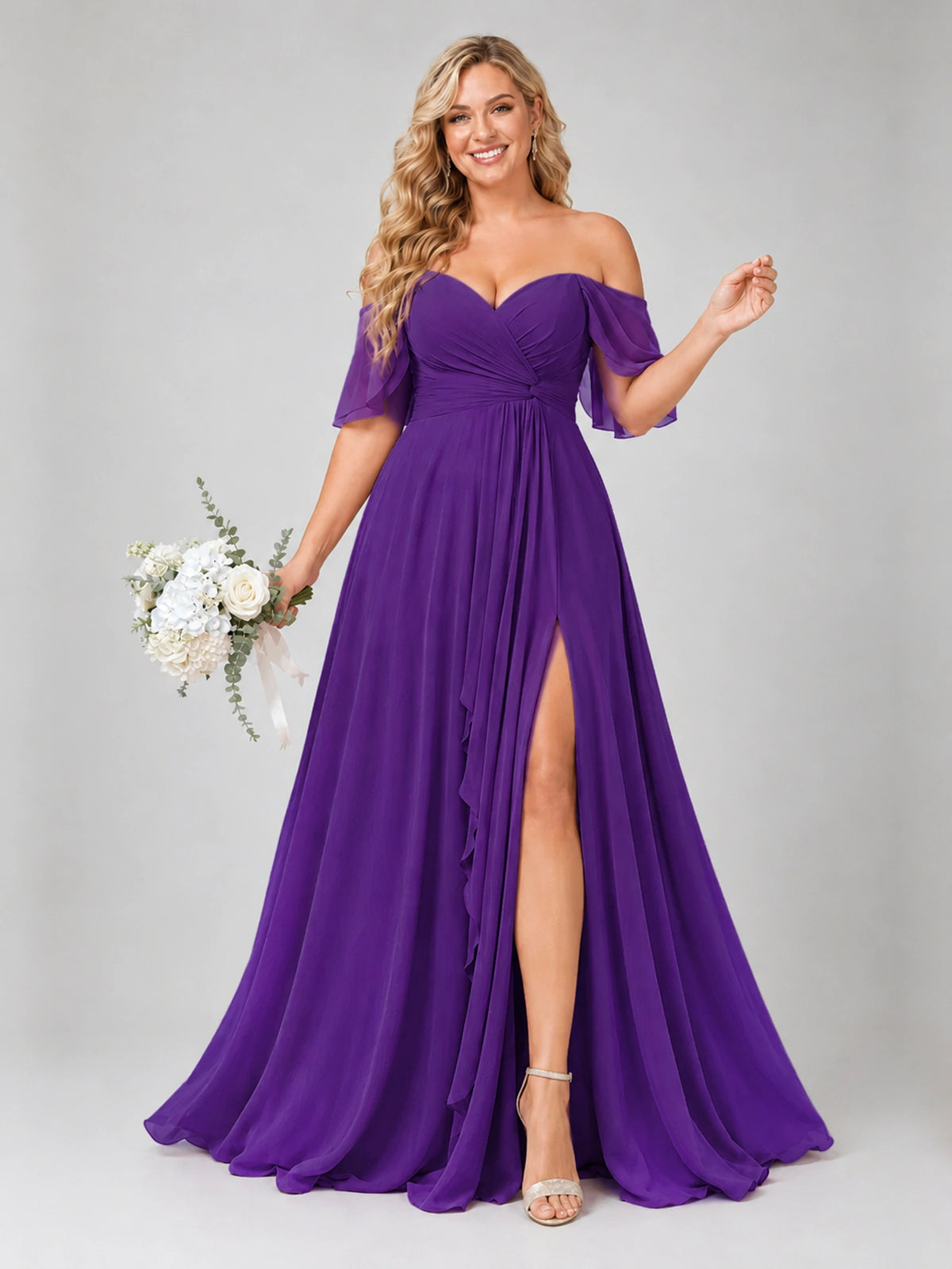 Off Shoulder Chiffon Bridesmaid Dress with Slit