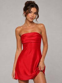 Burnt Orange Strapless Satin Mini Dress