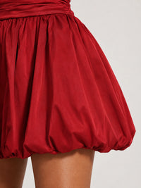 Red Satin Bubble Hem Halter Mini Dress