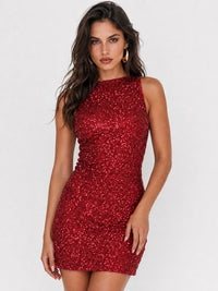Red Sequin High Neck Bodycon Homecoming Mini Dress