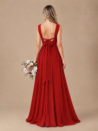 Pleated Chiffon V Neck Wedding Bridesmaid Dresses Floor Length with Slit