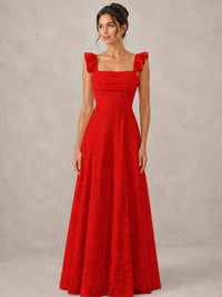 Jacquard Square Neck A-Line Maxi Dress