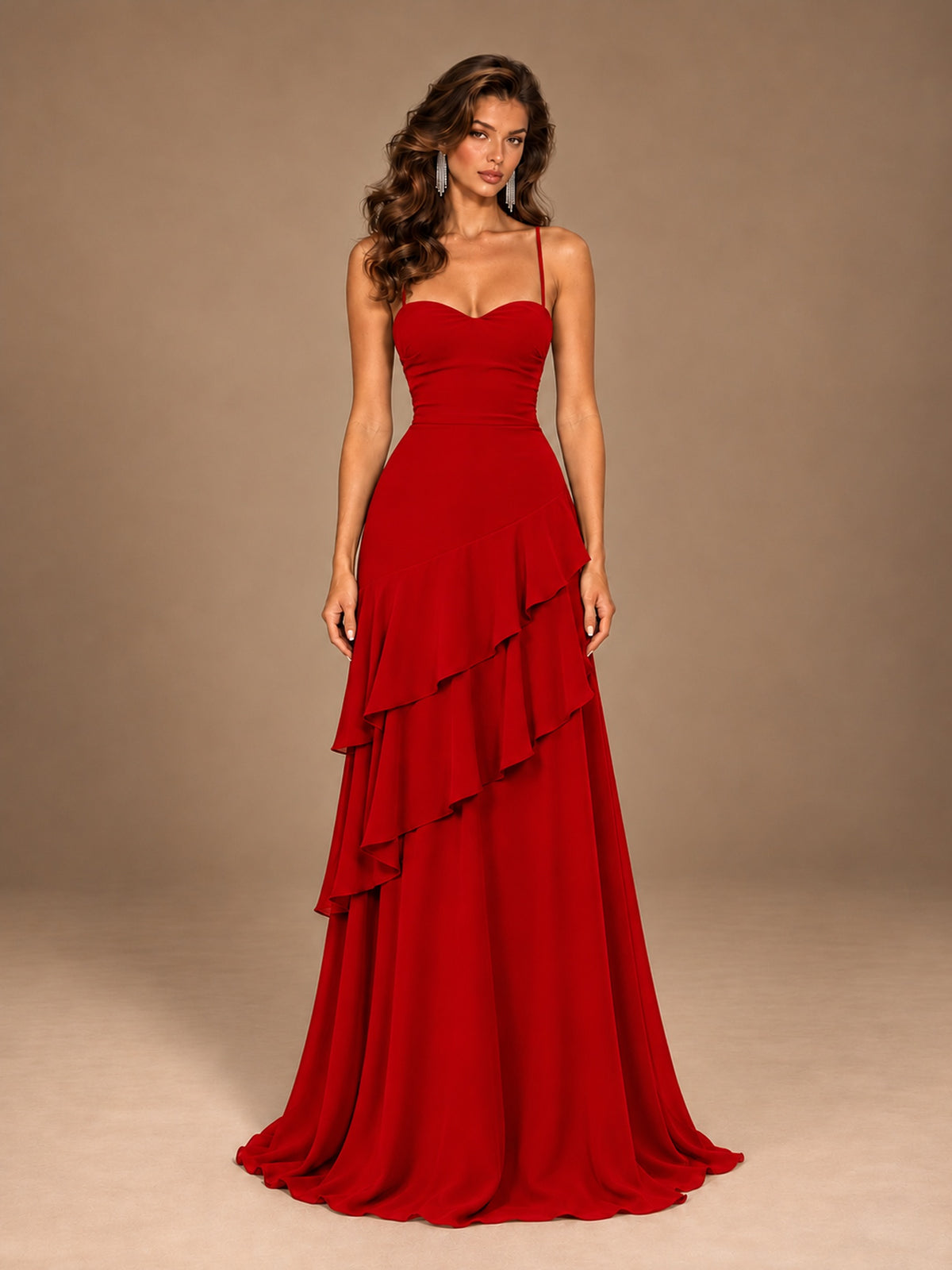 Sweetheart A-Line Ruffle Prom Dress with Spaghetti Straps
