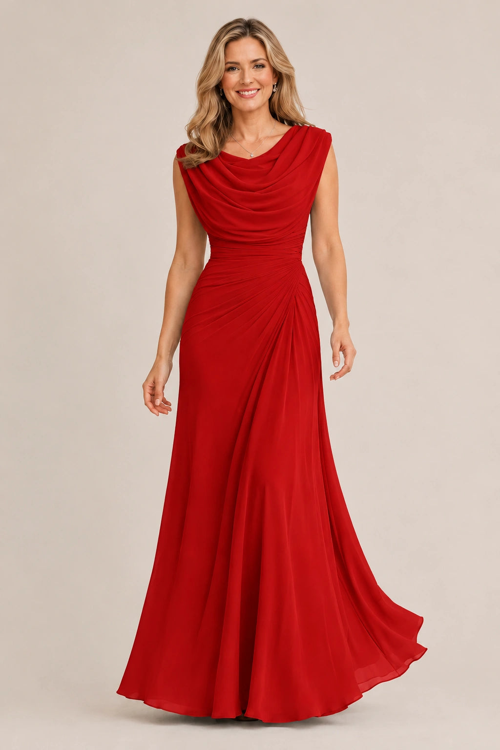 Cowl Neck Ruched Chiffon Mother of the Bride Dress