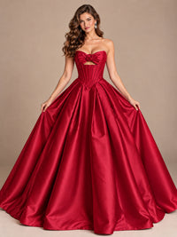 Pink Strapless Corset Satin Prom Derss & Ball Gown with 3D Floral
