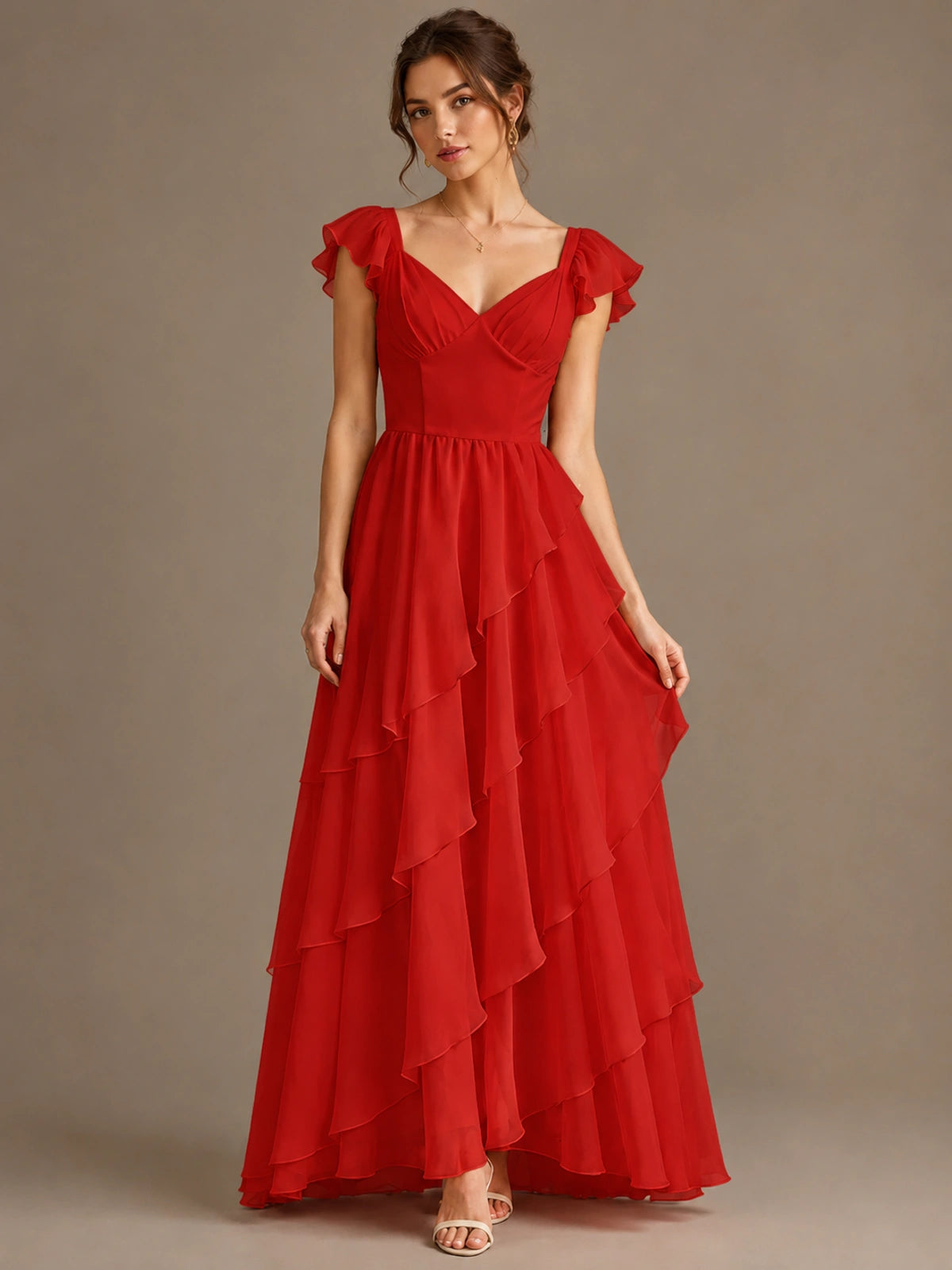 Ruffle Tiered V Neck Maxi Dress