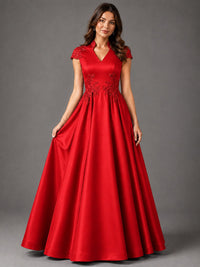 Lace Appliqué A-Line Satin Maxi Dress