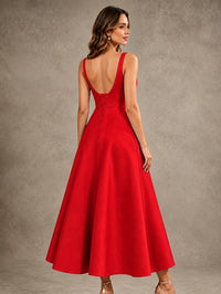 Tea-Length Satin Mother of the Bride Dress with 3D Flower Detail