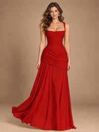 Butter Yellow Square Neck Ruched A-Line Prom Dress