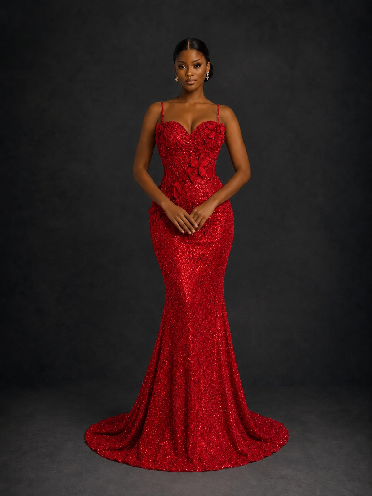 Sequin Mermaid Prom Dress with Floral Applique