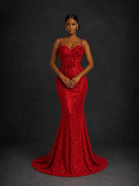 Sequin Mermaid Prom Dress with Floral Applique