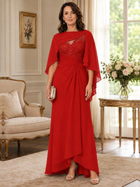 Elegant Chiffon Mother of the Bride Dress with Lace Applique and Cape Sleeves