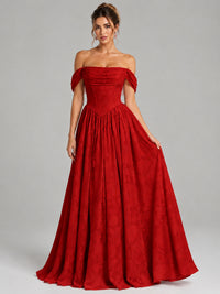 Off Shoulder Jacquard A-Line Maxi Dress