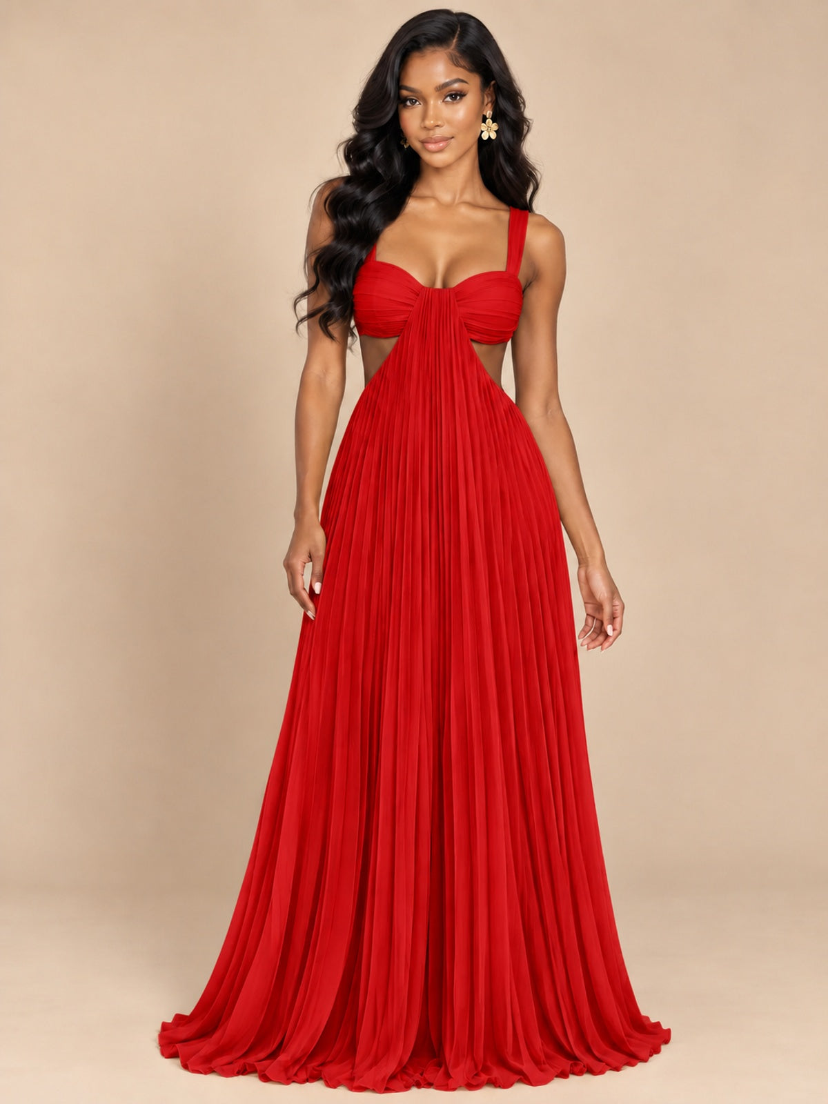Butter Yellow Pleated Cutout Maxi Dress
