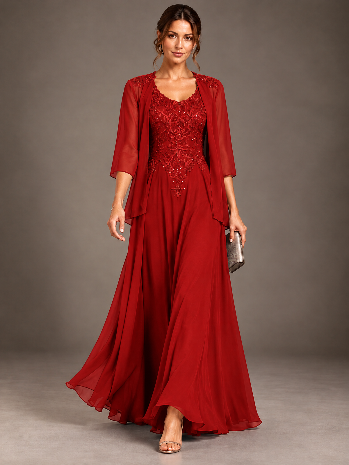 A-line 2 Pieces Chiffon Appliques Mother of The Bride Dresses with Jackets