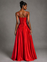 Lavender V Neck Satin Prom Dress with Spaghetti Straps