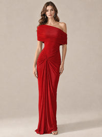 Elegant Draped Off Shoulder Ruched Mermaid Chiffon Formal Evening Gown