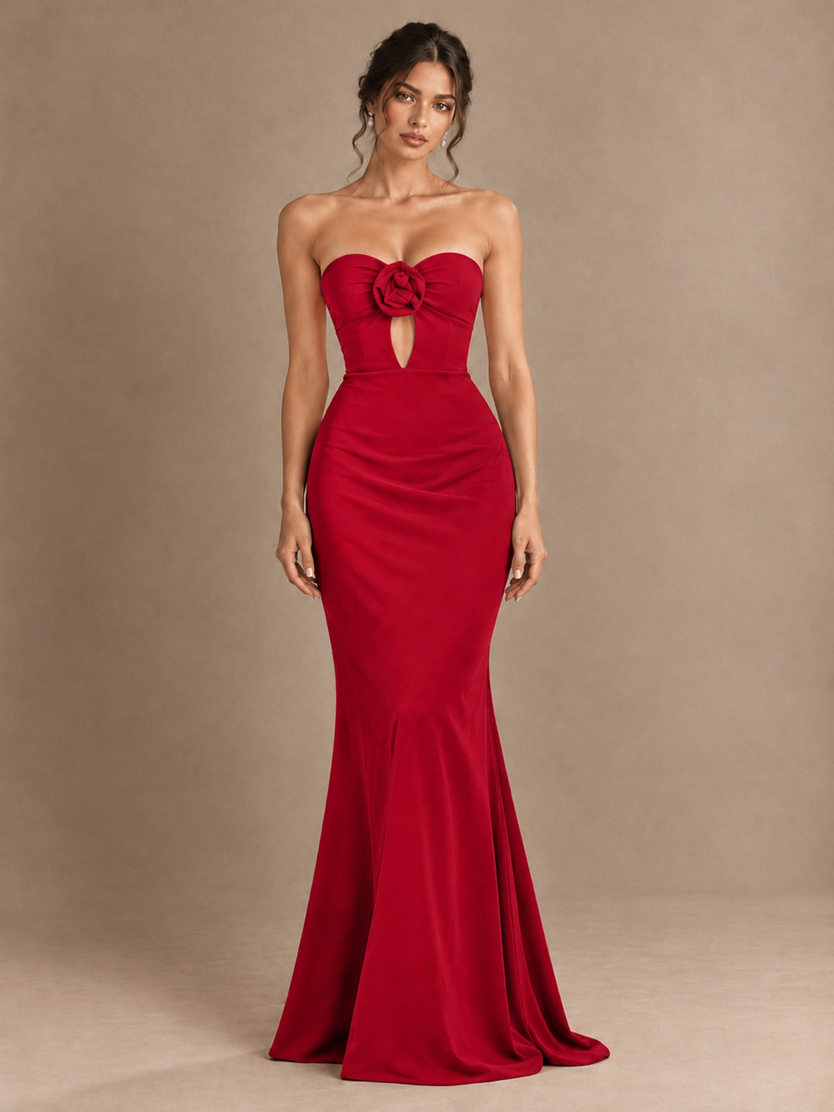 Emerald Green Strapless Mermaid Prom Dress with 3D Rose & Keyhole Cutout