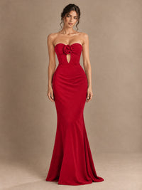 Emerald Green Strapless Mermaid Prom Dress with 3D Rose & Keyhole Cutout