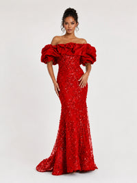 Sequin Off-Shoulder Ruffle Mermaid Prom Dress