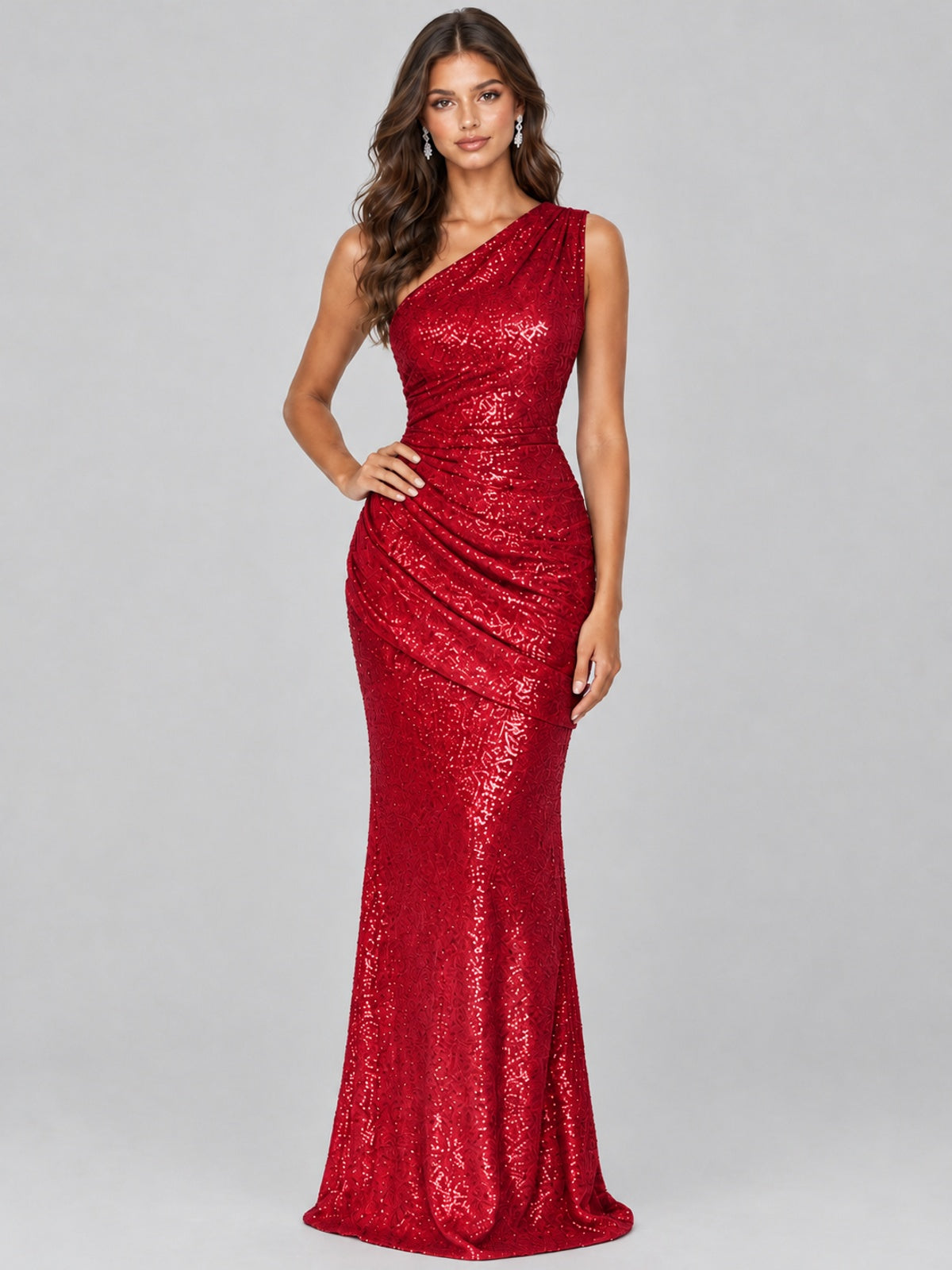 Sequin Mermaid One Shoulder Prom Dress Long formal Gown