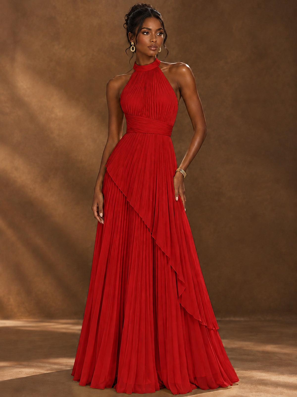 Wrap Pleated Prom Dress Halter A-line Chiffon Formal Wedding Dress