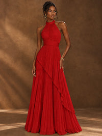 Wrap Pleated Prom Dress Halter A-line Chiffon Formal Wedding Dress