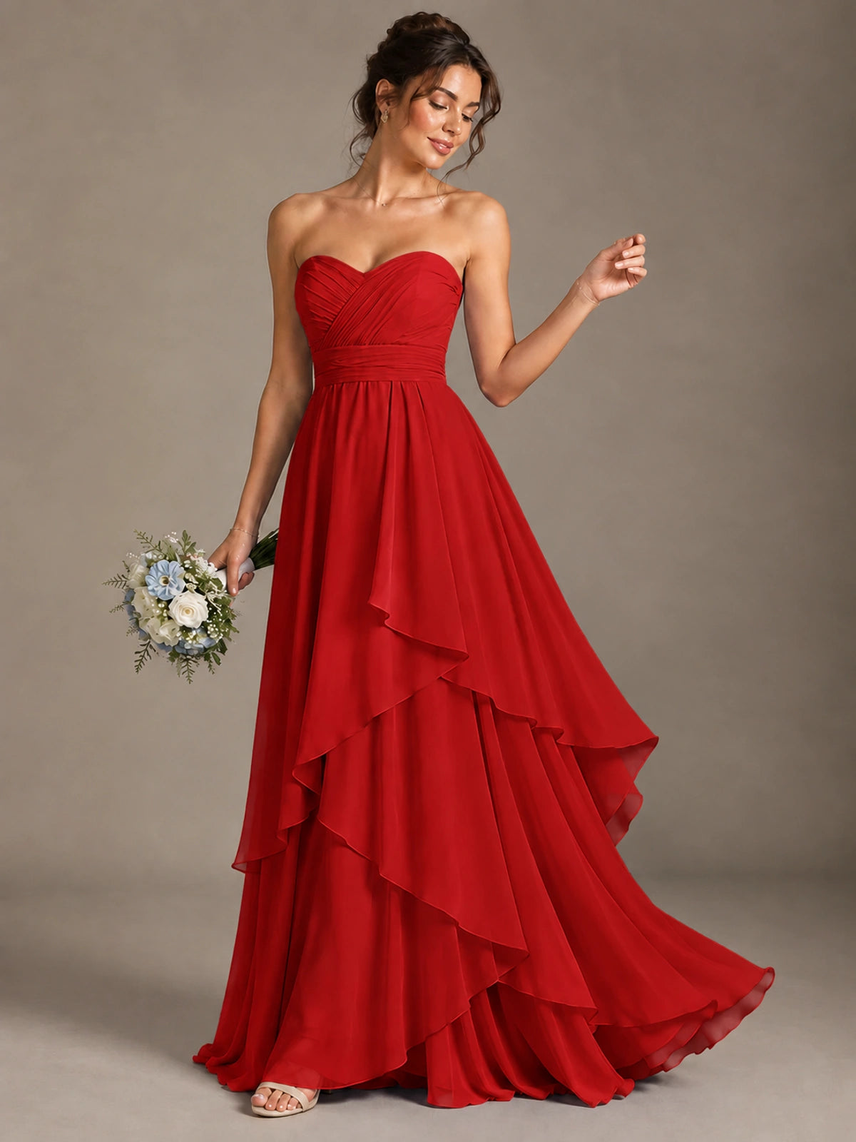 Strapless Ruffle A-Line Maxi Dress