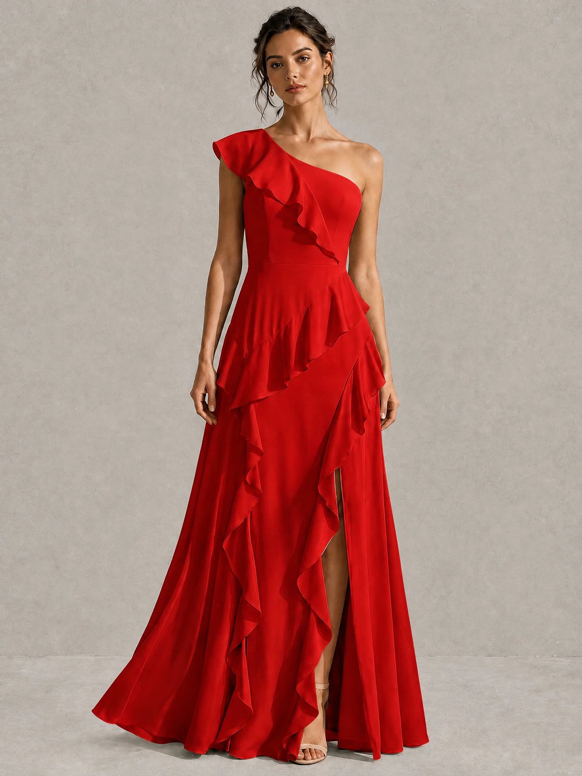 Sage Green One Shoulder Ruffle Bridesmaid Dress