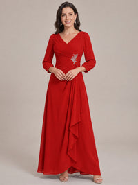 Red-Long Sleeve Chiffon Beaded Mother of The Bride Dresses for Women
