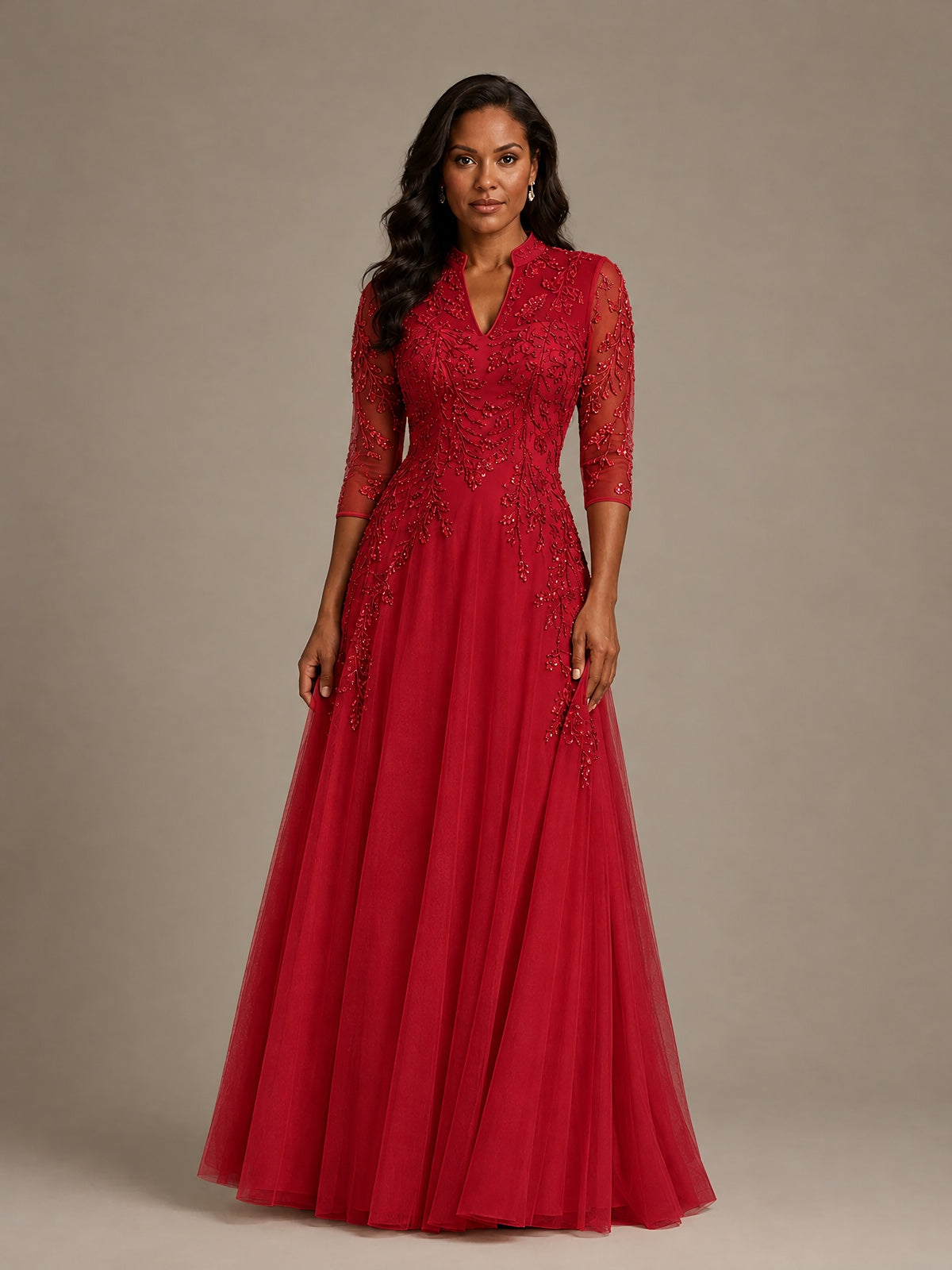 Embellished Appliques Mother of the Bride Dress with 3/4 Sleeves