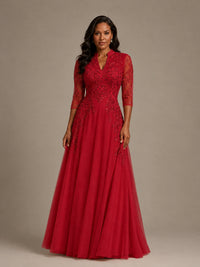 Embellished Appliques Mother of the Bride Dress with 3/4 Sleeves